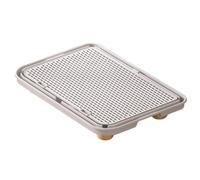 Harilla Cat Litter Mat Board Step Tray With Hollow Slatted Raised Outer Frame Open Grid Litter Catcher PP And Wood Legs Suitable, Light Gray, Light Gray Wooden Leg PP Pedal 42 29 6