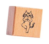 Harilla Cat Stamp Cute Animal Small Square for Kids Wooden Rubber Stamp for Planner DIY Art Crafts Scrapbooking Stamping Decoration, Yoga
