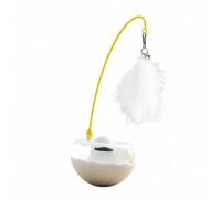 Harilla Cat Teaser Interactive Wobble Sphere Rotating Groove Orbiting Balls Catnip Core Feather Teaser With Bell tough and Feather suitable for indoor exercise mental enrichment, White