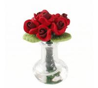 Harilla Ceramic Bloom Cluster with Glass Vase Delicate Miniature Ceramic Bloom Cluster True-to-Life 1:12 Scale Dollhouse Flower Decor, Red