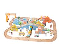 Harilla Children Building Blocks Wooden Train Set Track Traffic Scene With Bridges Signs Stations Buildings Electric Train Movement Storytelling Suitable for