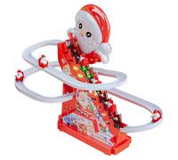Harilla Christmas Decoration，Santa Claus Climbing Stairs Toy with Spiral Slide Led Effects，Christmas Interactive Music and Lights Santa Climbing Ladder Toy Sets for Kids, Gifts, 3 Figurines