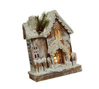 Harilla Christmas Village House Christmas Village Scene Mini Miniature Glowing Log Cabin Wood House Figurine for Home Indoor Holiday