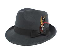 Harilla Classic Panama Jazz Hat Short Brim Sunhat Feather Decorated Fedora Hats for Men and Women Dance Festival Horseback Riding Decorative, Grey