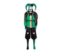 Harilla Clown Performance Costume Fool Role Play Outfit Harlequin Suit Polyester Blend Material with Distinctive Styling Suitable for Stage Performance, Green Jester Full Set, S