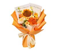 Harilla Completed Crochet Flowers Bouquet Artificial Flowers Knitted Rose Daisy Birthday Valentines DIY Home Decor Knitting Gift for Mother for Her,Yellow E-25cmx35cm