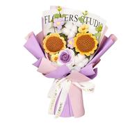 Harilla Completed Crochet Flowers Bouquet Artificial Flowers Knitted Rose Daisy Birthday Valentines DIY Home Decor Knitting Gift for Mother for Her,Purple B-35cmx40cm