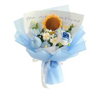 Harilla Completed Crochet Flowers Bouquet Artificial Flowers Knitted Rose Daisy Birthday Valentines DIY Home Decor Knitting Gift for Mother for Her,Blue A-35cmx35cm