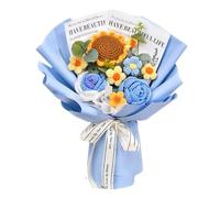 Harilla Completed Crochet Flowers Bouquet Artificial Flowers Knitted Rose Daisy Birthday Valentines DIY Home Decor Knitting Gift for Mother for Her,Blue C-25cmx35cm