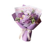 Harilla Completed Crochet Flowers Bouquet Artificial Flowers Knitted Rose Daisy Birthday Valentines DIY Home Decor Knitting Gift for Mother for Her,Purple A-26cmx35cm