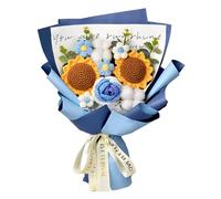 Harilla Completed Crochet Flowers Bouquet Artificial Flowers Knitted Rose Daisy Birthday Valentines DIY Home Decor Knitting Gift for Mother for Her,Blue D-35cmx40cm
