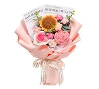 Harilla Completed Crochet Flowers Bouquet Artificial Flowers Knitted Rose Daisy Birthday Valentines DIY Home Decor Knitting Gift for Mother for Her,Pink D-25cmx35cm