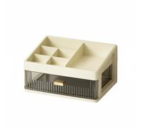 Harilla Desk Organizer Storage Drawers Makeup Organizer Cosmetic Holder with Clear View Front Dustproof Lid and Top Shelf Stackable Modular Build Suitable for, Beige, Beige