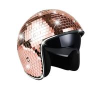 Harilla Disco Helmet Glitter Mirror Ball Sequin Disco Ball Hat Party Prop Adults Costume for Bar Dance Nightclub Performance Show Carnivals , Rose Gold