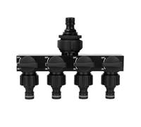 Harilla Divider Valve 4 Outlet Hose Splitter Connector with Rotary Shutoff Control Push to Connect Ports PP Material Suitable for Backyard Zones Patio Cleaning Outdoor Faucet Organization, Black
