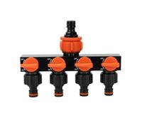 Harilla Divider Valve 4 Outlet Hose Splitter Connector with Rotary Shutoff Control Push to Connect Ports PP Material Suitable for Backyard Zones Patio Cleaning Outdoor Faucet Organization, Red