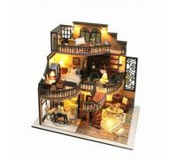 Harilla DIY Miniature Dollhouse Therapeutic Three-Story Apartment Model Romantic DIY Miniature House Kit with Furniture for Teens, Style A