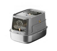 Harilla Enclosed Litter Container Hooded Litter Litter Pan Stainless Steel Tray With Flip Top Ventilated Lid Odor Control suitable for indoor cats apartment living modern homes, Gray