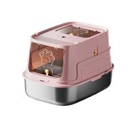Harilla Enclosed Litter Container Hooded Litter Litter Pan Stainless Steel Tray With Flip Top Ventilated Lid Odor Control suitable for indoor cats apartment living modern homes, Pink