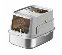 Harilla Enclosed Litter Container Hooded Litter Litter Pan Stainless Steel Tray With Flip Top Ventilated Lid Odor Control suitable for indoor cats apartment living modern homes, Light Gray