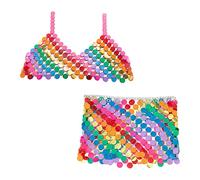 Harilla Fashion Metal Sequin Bra Skirt Sparkly Bling Bikini Body Jewelry Rave Summer