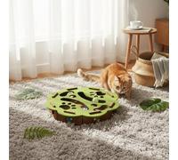 Harilla Feline Maze Enrichment Box Toy With Multiple Openings And Felt Body For Gentle Touch And Long Use encourages hunting And curiosity suitable for indoor, Flower Edge Green Brown