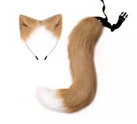 Harilla Festive Headwear Tail Cosplay Costume Animal Accessory Soft Shaggy With Adjustable Belt Straps Suitable for conventions Halloween themed parties, Light Khaki, Cat Ear And Tail Set