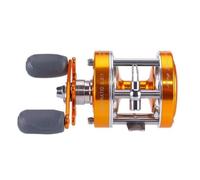 Harilla Fishing Reel Round Baitcasting Casting Boat with Metal Body Visible Spool Line Guide Adjustable Drag Handle suitable for lake fishing surf fishing, Gold, Right Hand