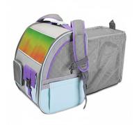 Harilla Foldable Carrier Pet Backpack Carrier Bag Crate With Expandable Rear Mesh And Cooling Vent Panels Oxford Material With Iridescent Viewing Window, Purple
