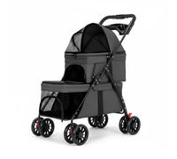 Harilla Foldable Transport Cart Pet Carrier Trolley with Sturdy Metal Frame and Multiple Openings for Ventilation and Easy Access Suitable for Walks Visits, Black, Black
