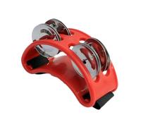 Harilla Foot Tambourine Foot Drum Half Moon Tambourine Percussion Musical Instrument Mandolin Banjo Foot Bell Drum 4 Bells Tambourine, red