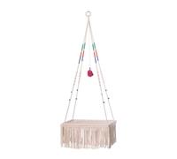 Harilla Hanging Cat Hammock Macrame Cat Bed Artisanal Rope Lounger Suspended Area with Fringed Edges Breathable Woven Texture Suitable for Modern Lounging, Large (48.5x30 cm)