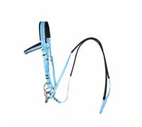Harilla Horse Bridle with PVC Construction Padded Equestrian Headstall Adjustable Bit Non-Slip Rubber Reins Customizable Comfort Suitable for Training Riding, Lake Blue