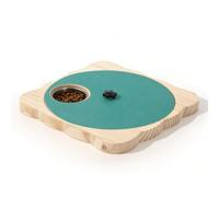 Harilla Industrial Bowl Slow Feeder Pet Bowl Feeder Dish Feeding Board With Rotatable Wood Panel And Stainless Steel Bowl Encourages Mind Suitable for dogs kitchens feeding mats, Green
