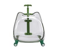 Harilla Industrial Carrier Transparent Cat Carrier Trolley Suitcase With Wheels Backpack Crate Breathable PVC PC Acrylic Panel Padded Mat Front Entry suitable, Green