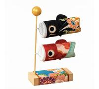 Harilla Japanese Carp Flag Tabletop Carp Streamer Banner Pole Display Wooden Stand Rectangular Cloth Handmade Ornament suitable for home gift giving shelf, Japanese Carp Streamer 2-Piece Set