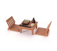 Harilla Miniature Dining Scene Rectangular Low Table Dollhouse Furniture With Traditional Japanese Style Clear Smooth Surface Suitable for Diorama Mini, Japanese Table Chair Sushi Model Set Four