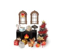 Harilla Miniature Fireplace Display Set Christmas Mantel Scene Home Decor With Reindeer Figurine And Decorative Backboards Resin And Wood DIY Assembly, Christmas Fireplace Combination 1 31 Pieces