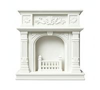 Harilla Miniature Fireplace Model Mantel Hearth Feature With Arched Opening Fluted Columns Floral Reliefs Fireguard Detail In PLA Engineering Suitable for, White
