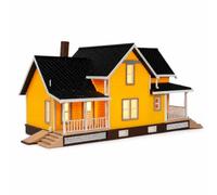Harilla Miniature House Model Villa Kit Building Diorama Two Story Residence With Stairs Railings And Pitched Roof suitable for architectural layouts tabletop, Villa No. 8 With Lights
