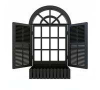 Harilla Miniature Window Display Dollhouse Arched Window Shutter Model Pla Architecture Flower Box Interior Exterior Decoration Suitable for Collector Home Office Display, Black