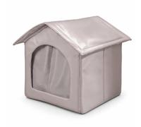 Harilla Outdoor Shelter Pet House Cat House Dog House Kennel With Lifted Underframe Weatherproof Shell And Curtain Flap suitable for balcony porch yard outdoor settings, Gray, Medium 36 36 36