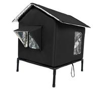 Harilla Pet House Supplies W Window Door Outdoor Elevated Black Comfortable Gift Kennel Ornament for Indoor Rest Winter Play Kitten, L