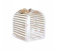 Harilla Portable Bird Cage Clear Acrylic Pet Enclosure With Wooden Slats Easy Front Door Removable Perforated Tray Bamboo Carry Handle For Small To Medium, Small, Round Top