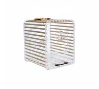 Harilla Portable Bird Cage Clear Acrylic Pet Enclosure With Wooden Slats Easy Front Door Removable Perforated Tray Bamboo Carry Handle For Small To Medium, Medium, Flat Top