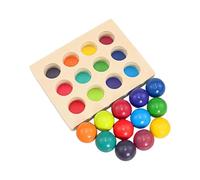 Harilla Rainbow Wooden Balls with Tray Wooden Rainbow Sorting Board Color Cognitive Pairing Activity Funny Educational Game for Kids