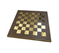 Harilla Rectangular Chessboard with Metal Inlays Sturdy Wood and Metal Chessboard Low-Profile Traditional Chess Board for Living Room Decor, Modern Interiors, Gold