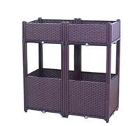 Harilla Rectangular Planter Planter Box Vegetable Bed Flower Box With Dark Woven Look And Polypropylene Resin Suitable for patio, 80 40 83cm, Double-layer 4-Tier Planter Box Deep Bottom, Shallow Top