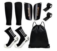 Harilla Soccer Player Gear Shin Guards Compression Sleeves Grip Socks Self- Bandages PET Flexible Suitable for Adult Teams Coaching Group Lessons, Black