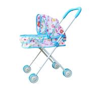 Harilla Toy for Dolls Doll Pram Interactive Double Row Wheels Pretend Play Push Cart Toy for Holiday Party Walking Outside, blue